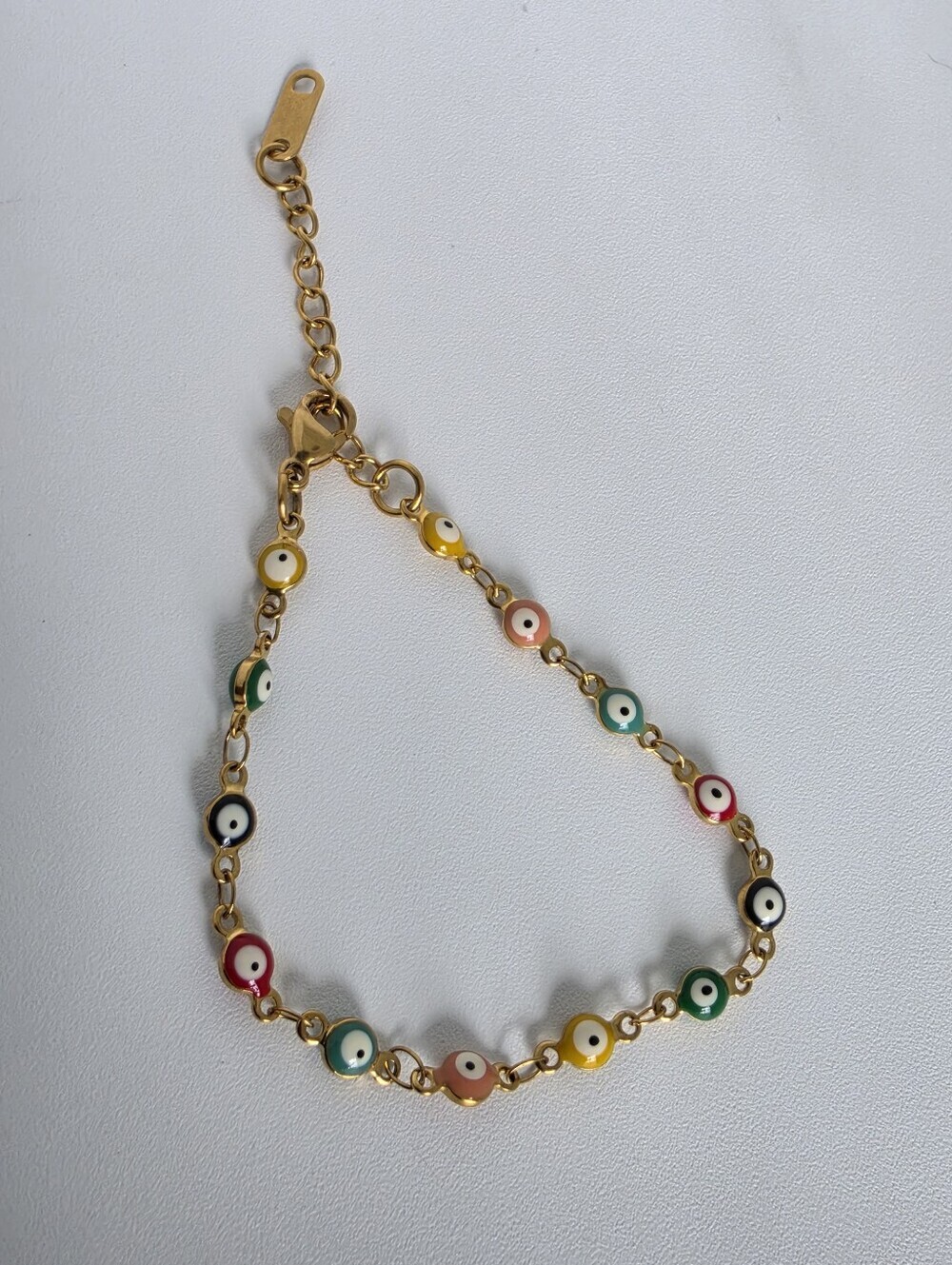 Colorful Evil Eye Stainless Steel Gold Bracelet 6.5" + 1" Extender New